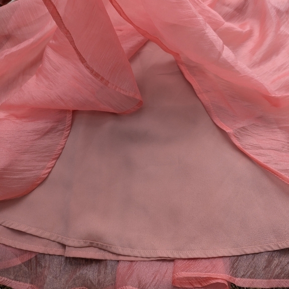 Buddy Love Coral Sheer Baby Doll Flirty Puff Sleeve Mini Fairycore Dress Size S - Picture 6 of 9